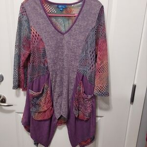 ASTER. purple mesh tunic top. L